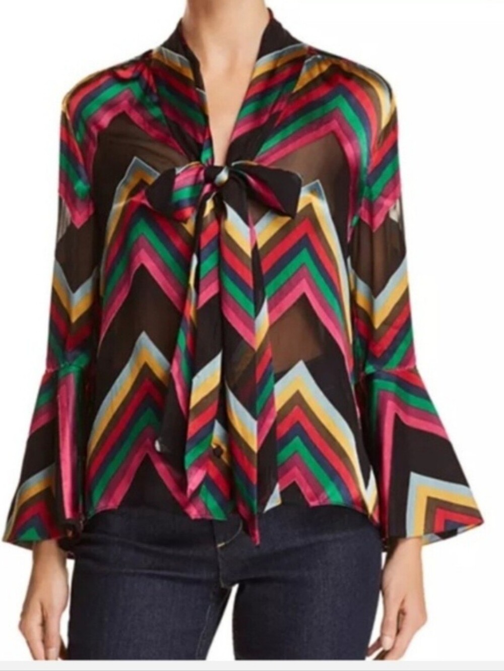 Alice + Olivia Merideth Chevron Tie-Neck Blouse Size XS NWT - Picture 8 of 11